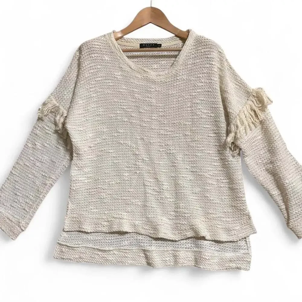 Maven West Cream Fringe Detail Drop Shoulder Sweater